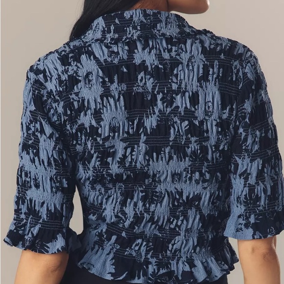 Maeve by Anthropologie Smocked Ruffle Button Blouse Top Sz Small (Runs Small) - Picture 2 of 9